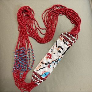 Handmade Seed Bead Necklace American Style Native Boho Face Beaded Necklace